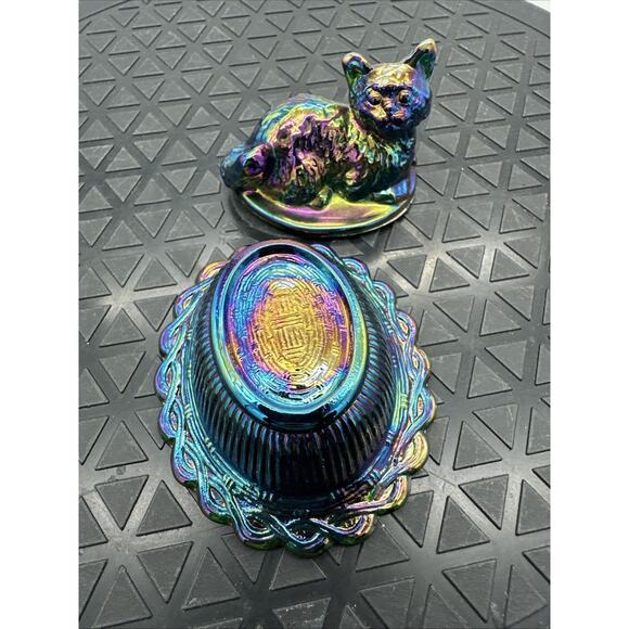 Rare Vintage Mosser Iridescent Carnival Glass Cat Nest - Picture 9 of 9